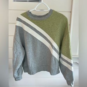 Green Gray Stripped Crewneck Sweatshirt